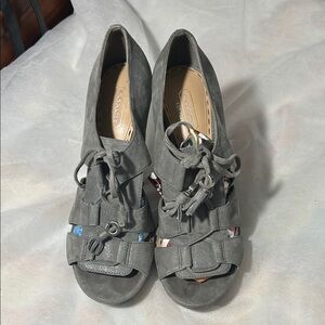 Coach Teagan Gray Suede Lace Up Platform Women's Heels